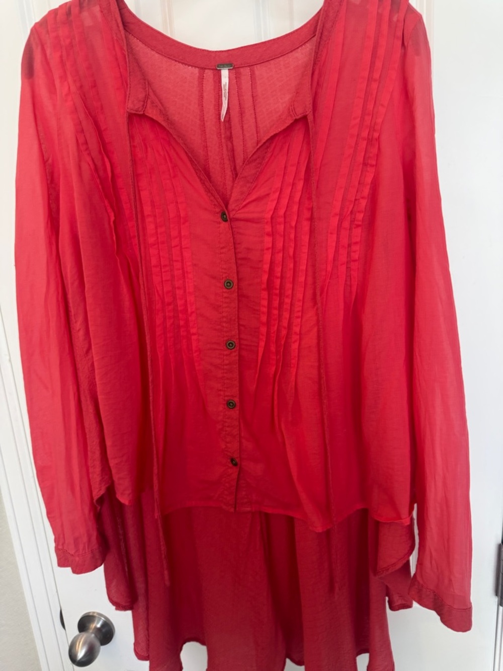 Free People Lovely Day Tunic Coral Cotton Gauze High Low Boho Top